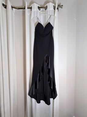 Elegant Black High-Low Slip Dress with Ruffle Detail